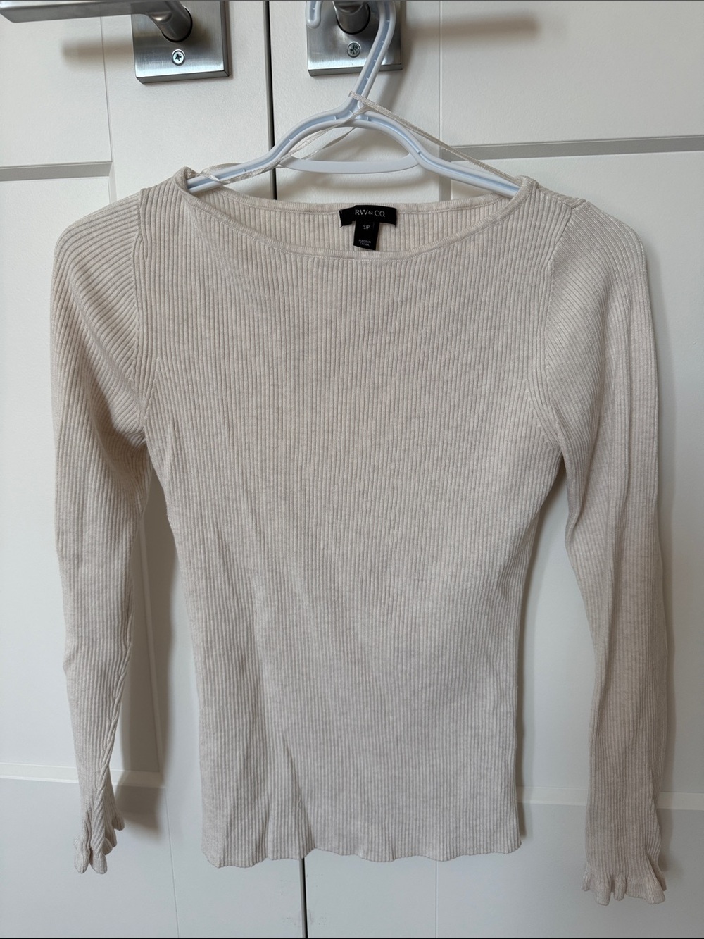 RW & Co. Ribbed Long Sleeve Top - Cream